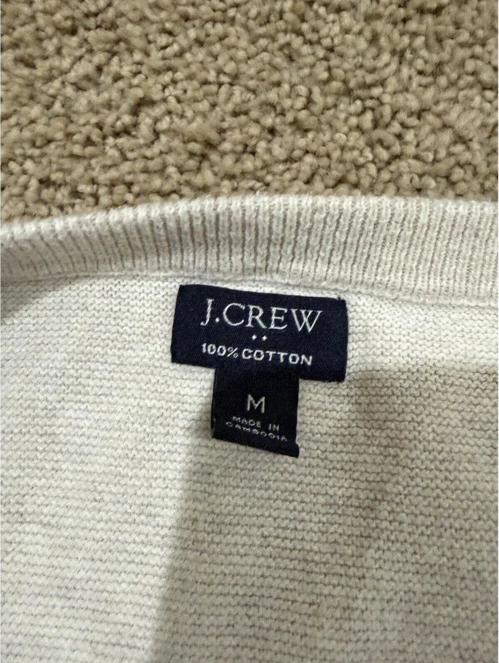 J. Crew Men’s Sweater Cream Cotton Garter Stitch M Medium Long Sleeve Crew Neck